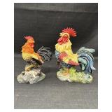 2 resin rooster figures, 7 & 8in H