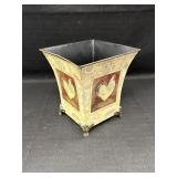 Square metal footed planter w/rooster design,