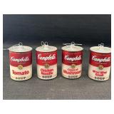 4 Campbellï¿½s soup can glass ornaments, 1999-2003,