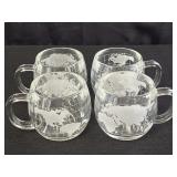 (4) Vtg. Nestle etched glass globe coffee mugs