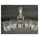 Blue Chip Casino decanter & 4 glasses