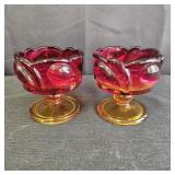 (2) VTG Amberina Glass Candle Holders