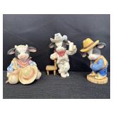 3 Cowboy Mary Moos figurines, Got Milk does not