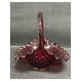 Fenton red glass hobnail basket