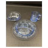 Blue Indiana Glass Nursery Rhyme Plate, Bowl, Mug