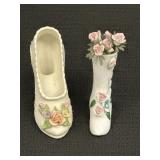 Lefton Porcelain Floral Slipper & Misc Boot