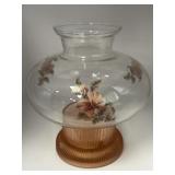 Hurricane candle lamp w/ floral pattern & ribbed
