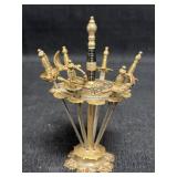 Vtg. Toledo sword cocktail picks w/ holder
