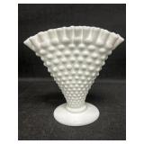 Fenton milk glass hobnail fan vase