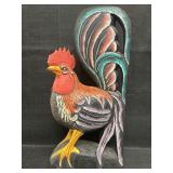 Wood carved & hand painted rooster sculpture