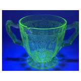 Uranium glass handled sugar bowl