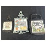 (3) Cast iron trivets w/ ceramic tile decor