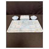 Powder Trinket Blue Plastic Vanity Set