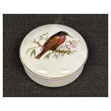 4" Round Porcelain Trinket Box w/ Bird & Flowers