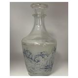 Vtg. Glass Decanter French Glass w/ toile pattern