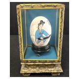 Vtg. hand painted Chinese egg in glass display