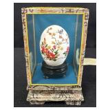 Vtg. hand painted Chinese egg in glass display