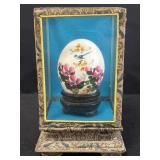 Vtg. hand painted Chinese egg in glass display