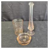 VTG Pink Glass: Bud Vase, Juice Glass, & Bowl