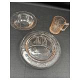 Pink Indiana Glass Nursery Rhyme Plate, Bowl, Mug