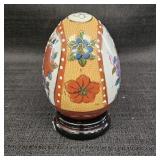 Hand Painted Porcelain Egg w/ Wood Base
