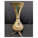 Footed hand painted Vase marked Israel 10.5in