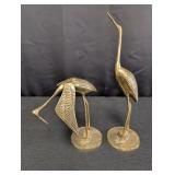 (2) brass Crane figurines 7in & 12in tall