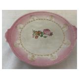 Victorian pink porcelain cake plate fluted edge