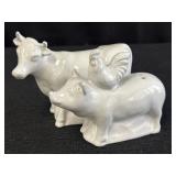 White porcelain cow & pig salt & pepper shakers
