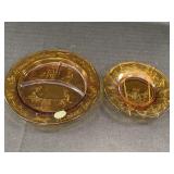2 Amber Indiana Glass Nursery Rhyme Plates,