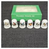 (6) Porcelain Thimbles: Birds & Butterflies