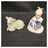 (2) Lamb (& Girl) Figurines