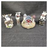 (4) Cow/ Farm Animal Figurines/ Topper/ Bells