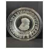 Clear glass alphabet plate by Clayï¿½s Crystal Works