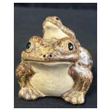 Shigaraki ware frog figurine w/ frog on back