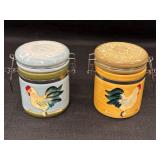 2 Susan Winget Small Hinged Lid Jars, rooster