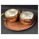 Tin Lined Copper Creamer & Sugar Bowl w/tray