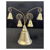 Metal bell stand w/ five pear-shaped bells