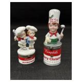2 porcelain Campbell kids trinket boxes, 3 & 4.5in