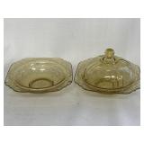 Glass Amber Madrid covered butter dish