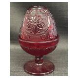 Likely Indiana glass red fairy lamp w/ floral