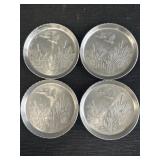 (4) aluminum coasters w/ embossed scene of ducks