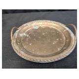 Copper serving tray w/ rope style handles & edge
