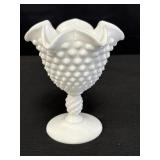 Fenton hobnail milk glass compote w/crimped