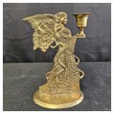 Vintage Solid Brass Angel Candle Holder