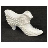 6" Fenton Milk Glass Hobnail Slipper w/ Cat Head
