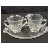 creamer pitcher, open sugar bowl, serving tray
