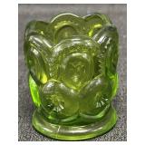 green glass toothpick holder