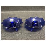 Fenton cobalt blue lotus candle holders