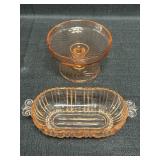 (2) Vtg. Pink depression glass candy/nut dishes